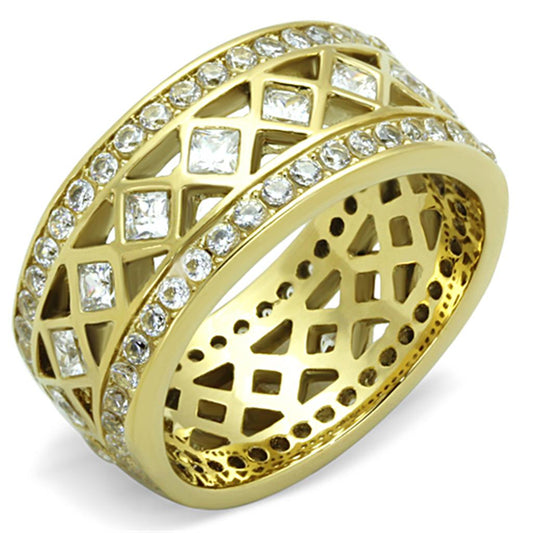 MATK1558 - IP Gold(Ion Plating) Stainless Steel Ring with AAA Grade CZ  in Clear