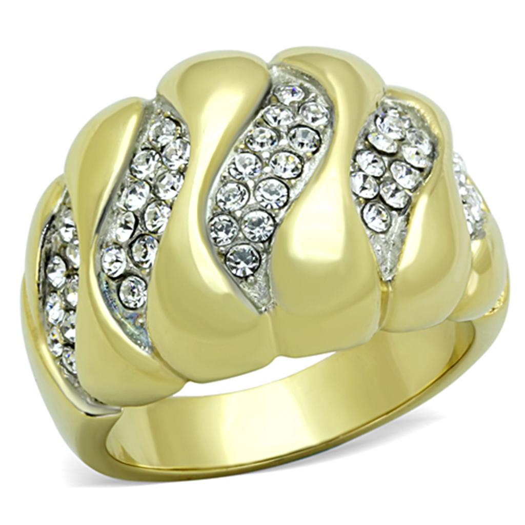 MATK1559 - Two-Tone IP Gold (Ion Plating) Stainless Steel Ring with Top Grade Crystal  in Clear
