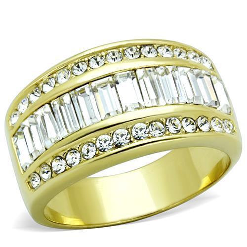 MATK1561 - IP Gold(Ion Plating) Stainless Steel Ring with Top Grade Crystal  in Clear