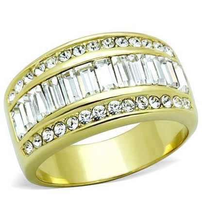 MATK1561 - IP Gold(Ion Plating) Stainless Steel Ring with Top Grade Crystal  in Clear