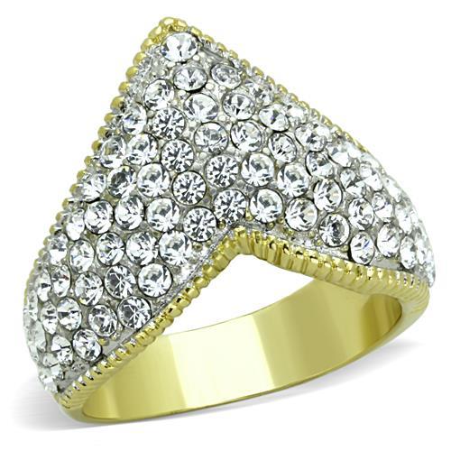MATK1562 - Two-Tone IP Gold (Ion Plating) Stainless Steel Ring with Top Grade Crystal  in Clear