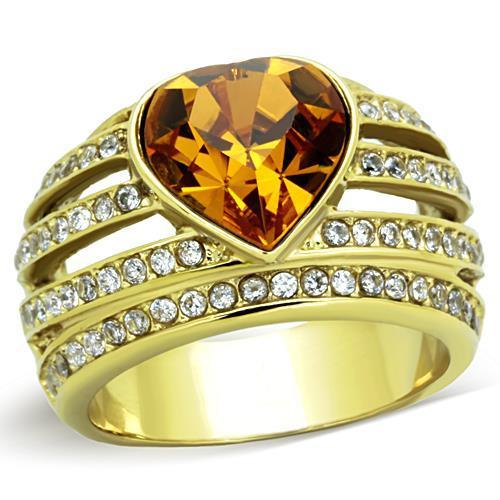MATK1563 - IP Gold(Ion Plating) Stainless Steel Ring with Top Grade Crystal  in Topaz