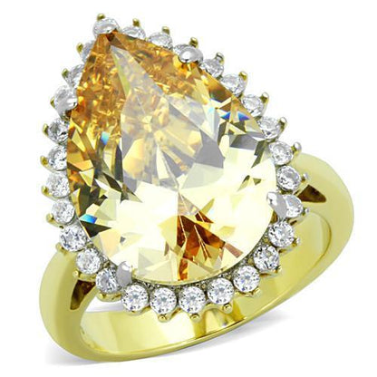 MATK1564 - Two-Tone IP Gold (Ion Plating) Stainless Steel Ring with AAA Grade CZ  in Champagne