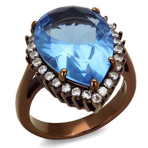 MATK1564LC - IP Coffee light Stainless Steel Ring with Top Grade Crystal  in Light Sapphire