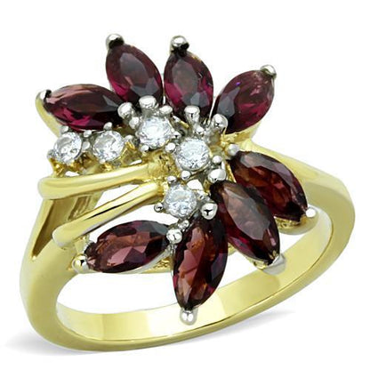 MATK1565 - Two-Tone IP Gold (Ion Plating) Stainless Steel Ring with Synthetic Synthetic Glass in Amethyst