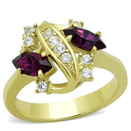 MATK1567 - IP Gold(Ion Plating) Stainless Steel Ring with Top Grade Crystal  in Amethyst