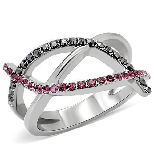 MATK156 - High polished (no plating) Stainless Steel Ring with Top Grade Crystal  in Multi Color