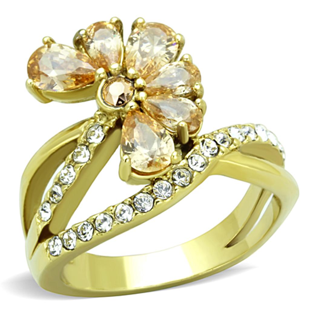 MATK1574 - IP Gold(Ion Plating) Stainless Steel Ring with AAA Grade CZ  in Champagne