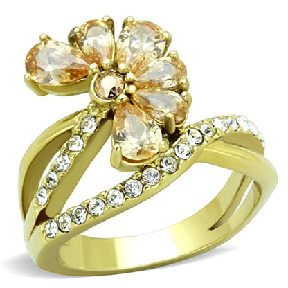 MATK1574 - IP Gold(Ion Plating) Stainless Steel Ring with AAA Grade CZ  in Champagne