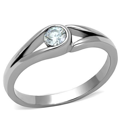 MATK1581 - High polished (no plating) Stainless Steel Ring with AAA Grade CZ  in Clear