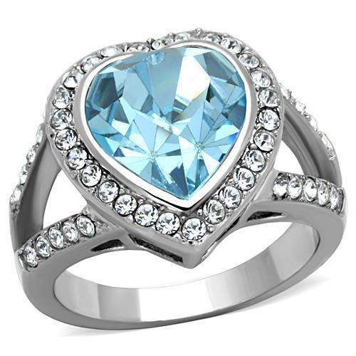 MATK1582 - High polished (no plating) Stainless Steel Ring with Top Grade Crystal  in Sea Blue