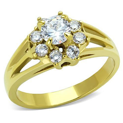 MATK1583 - IP Gold(Ion Plating) Stainless Steel Ring with AAA Grade CZ  in Clear
