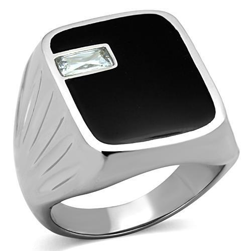 MATK1598 - High polished (no plating) Stainless Steel Ring with AAA Grade CZ  in Clear