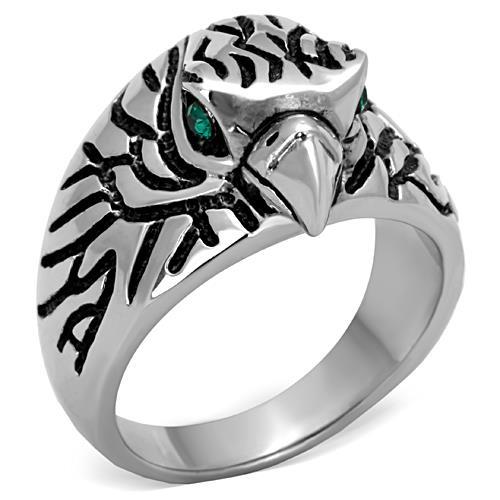 MATK1600 - High polished (no plating) Stainless Steel Ring with Top Grade Crystal  in Emerald