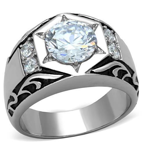 MATK1606 - High polished (no plating) Stainless Steel Ring with AAA Grade CZ  in Clear