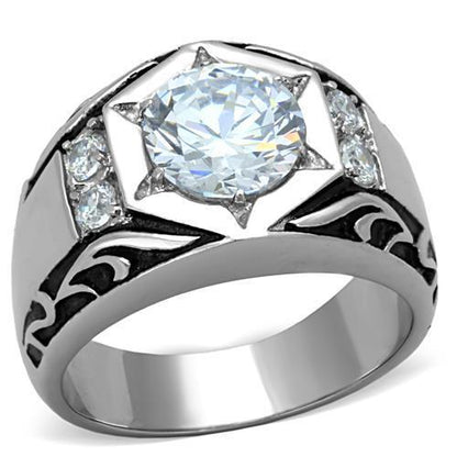 MATK1606 - High polished (no plating) Stainless Steel Ring with AAA Grade CZ  in Clear