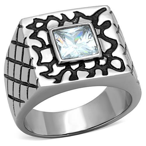 MATK1607 - High polished (no plating) Stainless Steel Ring with AAA Grade CZ  in Clear
