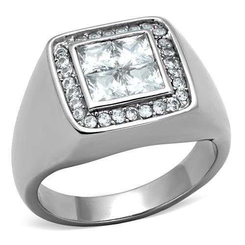 MATK1608 - High polished (no plating) Stainless Steel Ring with AAA Grade CZ  in Clear