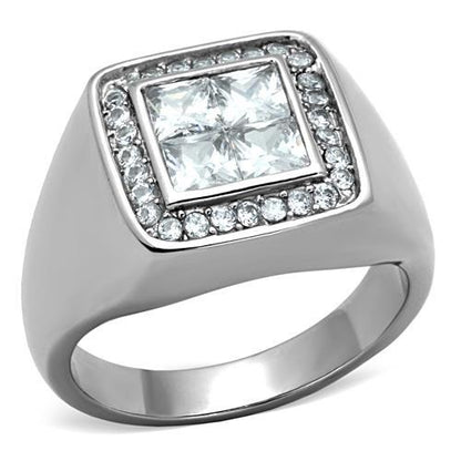 MATK1608 - High polished (no plating) Stainless Steel Ring with AAA Grade CZ  in Clear