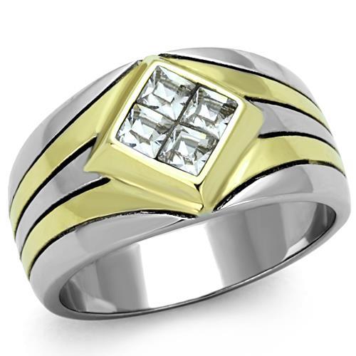 MATK1610 - Two-Tone IP Gold (Ion Plating) Stainless Steel Ring with Top Grade Crystal  in Clear