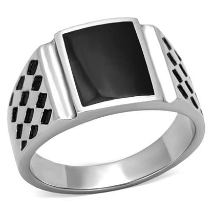 MATK1611 - High polished (no plating) Stainless Steel Ring with Epoxy  in Jet