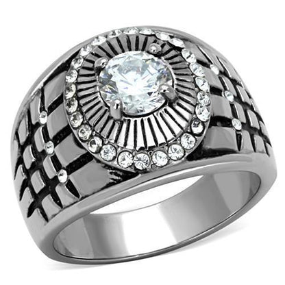 MATK1614 - High polished (no plating) Stainless Steel Ring with AAA Grade CZ  in Clear