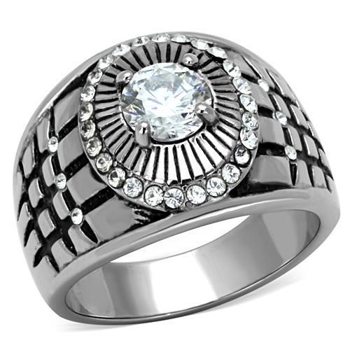 MATK1614 - High polished (no plating) Stainless Steel Ring with AAA Grade CZ  in Clear