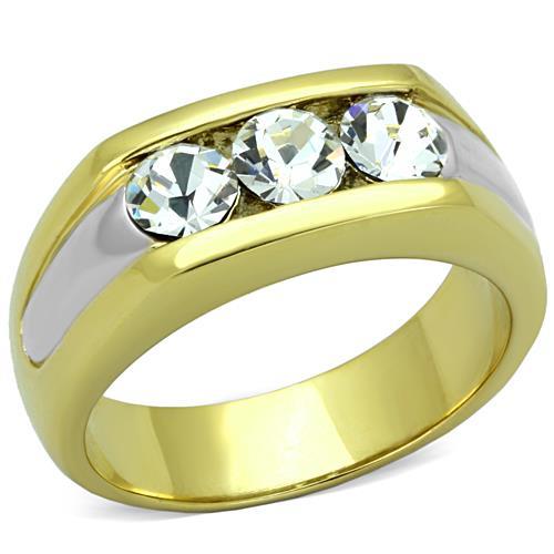 MATK1615 - Two-Tone IP Gold (Ion Plating) Stainless Steel Ring with Top Grade Crystal  in Clear