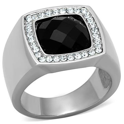 MATK1616 - High polished (no plating) Stainless Steel Ring with Semi-Precious Onyx in Jet