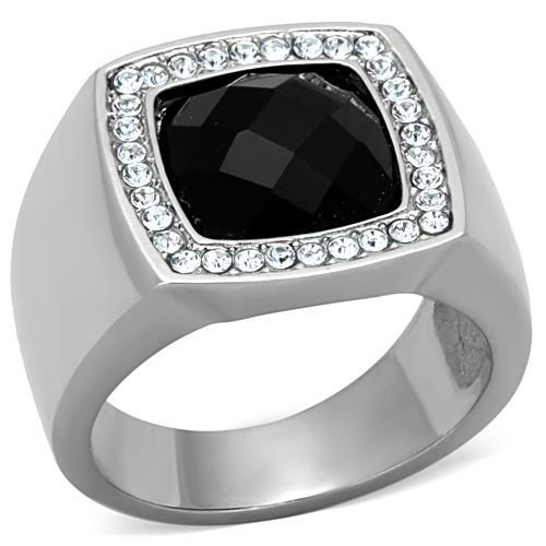 MATK1616 - High polished (no plating) Stainless Steel Ring with Semi-Precious Onyx in Jet