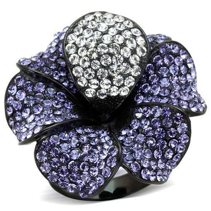 MATK1618 - IP Black(Ion Plating) Stainless Steel Ring with Top Grade Crystal  in Tanzanite