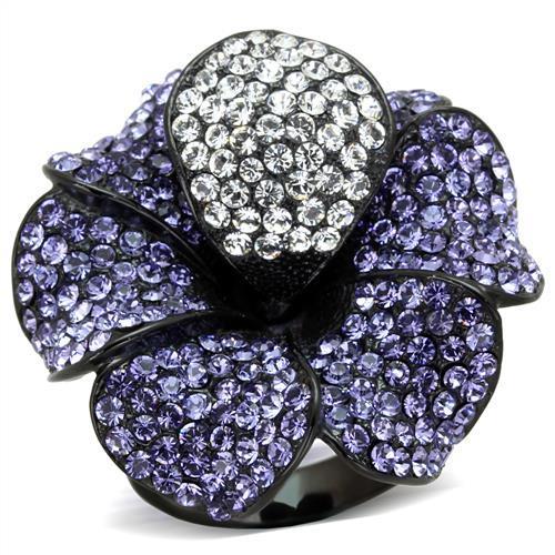 MATK1618 - IP Black(Ion Plating) Stainless Steel Ring with Top Grade Crystal  in Tanzanite