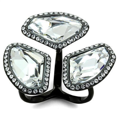 MATK1619 - IP Black(Ion Plating) Stainless Steel Ring with Top Grade Crystal  in Clear