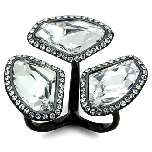 MATK1619 - IP Black(Ion Plating) Stainless Steel Ring with Top Grade Crystal  in Clear