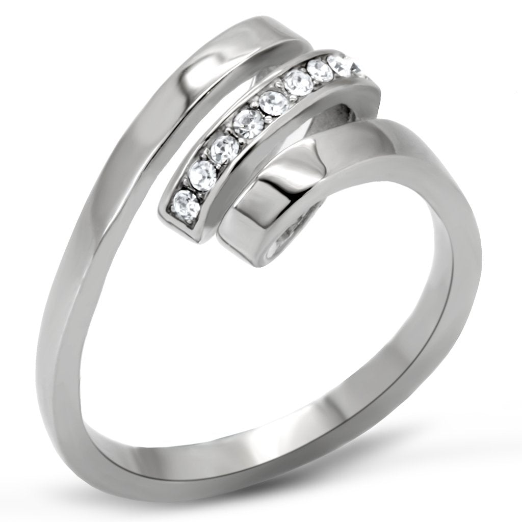 MATK161 - High polished (no plating) Stainless Steel Ring with Top Grade Crystal  in Clear