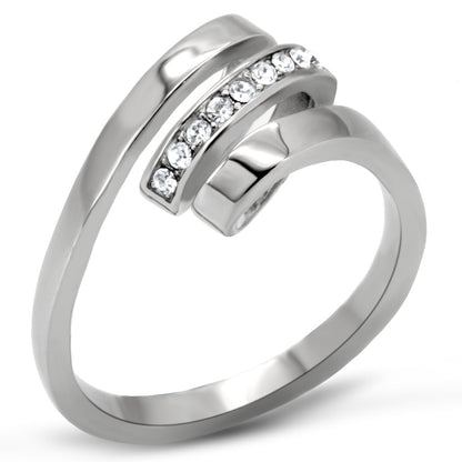 MATK161 - High polished (no plating) Stainless Steel Ring with Top Grade Crystal  in Clear