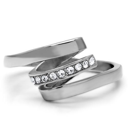 MATK161 - High polished (no plating) Stainless Steel Ring with Top Grade Crystal  in Clear