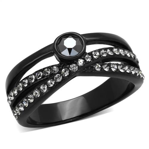 MATK1620 - IP Black(Ion Plating) Stainless Steel Ring with Top Grade Crystal  in Hematite
