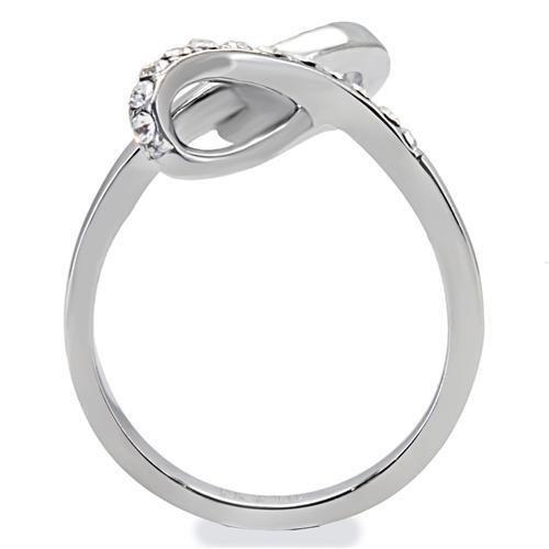 MATK162 - High polished (no plating) Stainless Steel Ring with Top Grade Crystal  in Clear