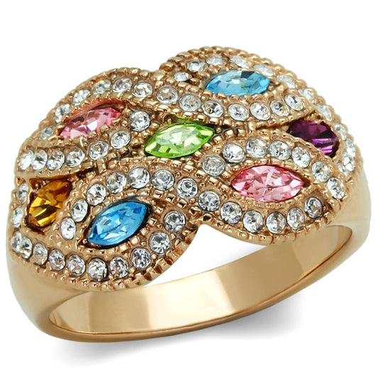 MATK1632 - IP Rose Gold(Ion Plating) Stainless Steel Ring with Top Grade Crystal  in Multi Color
