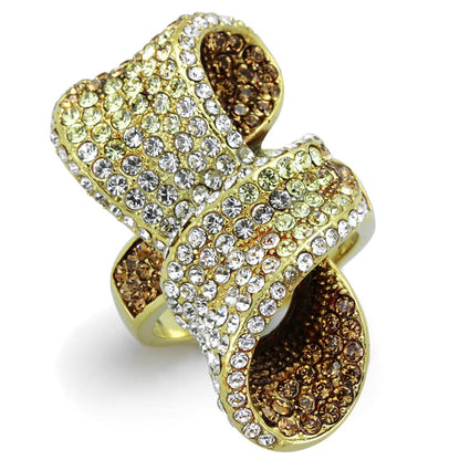 MATK1635 - IP Gold(Ion Plating) Stainless Steel Ring with Top Grade Crystal  in Multi Color