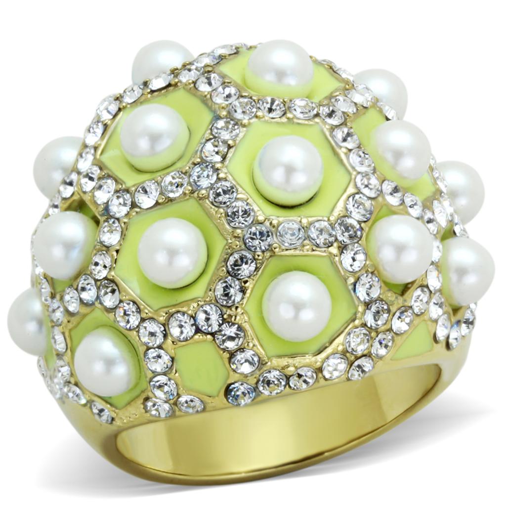 MATK1636 - IP Gold(Ion Plating) Stainless Steel Ring with Synthetic Pearl in White
