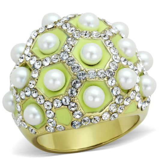 MATK1636 - IP Gold(Ion Plating) Stainless Steel Ring with Synthetic Pearl in White
