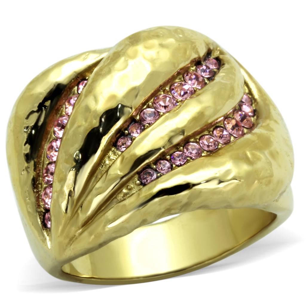 MATK1638 - IP Gold(Ion Plating) Stainless Steel Ring with Top Grade Crystal  in Light Rose