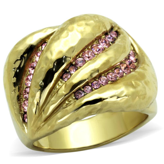 MATK1638 - IP Gold(Ion Plating) Stainless Steel Ring with Top Grade Crystal  in Light Rose