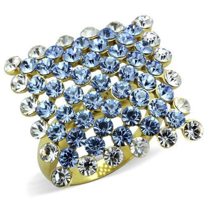MATK1643 - IP Gold(Ion Plating) Stainless Steel Ring with Top Grade Crystal  in Light Sapphire