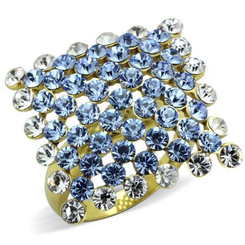 MATK1643 - IP Gold(Ion Plating) Stainless Steel Ring with Top Grade Crystal  in Light Sapphire
