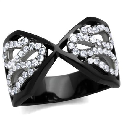MATK1644 - Two-Tone IP Black Stainless Steel Ring with AAA Grade CZ  in Clear