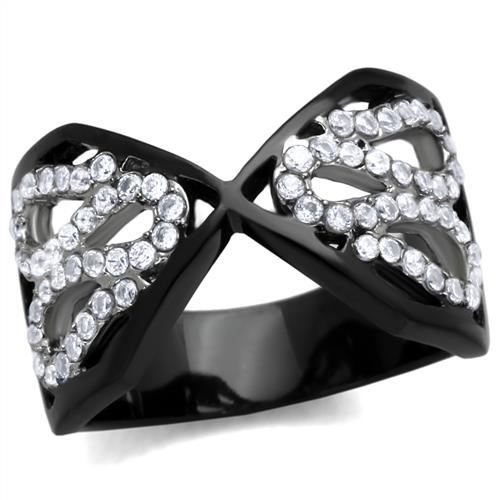 MATK1644 - Two-Tone IP Black Stainless Steel Ring with AAA Grade CZ  in Clear