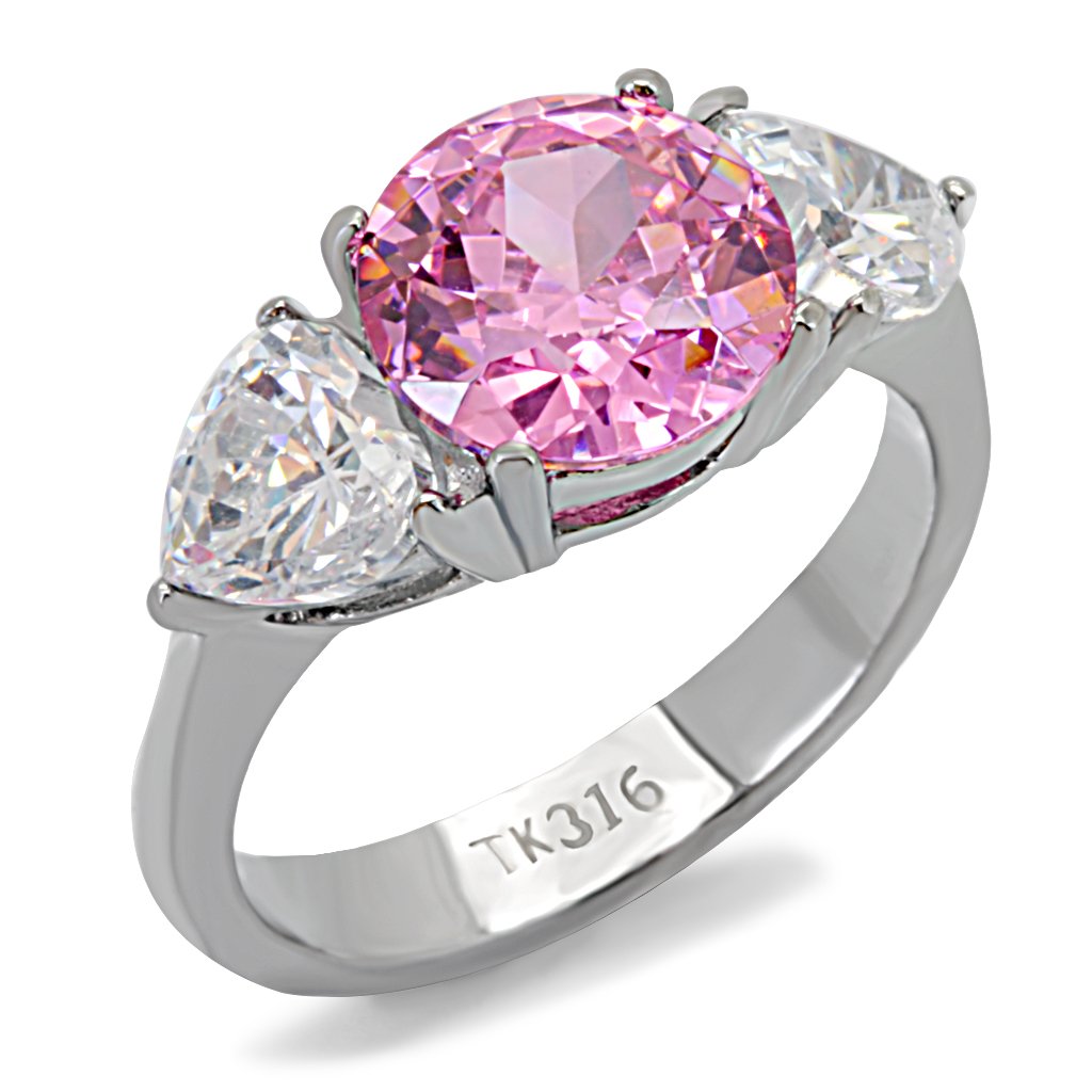 MATK164 - High polished (no plating) Stainless Steel Ring with AAA Grade CZ  in Rose